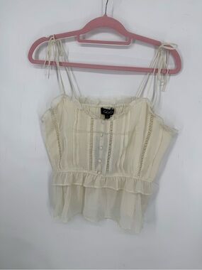 GiGio Cream Ruffle Tie-Strap Coquette Fairycore Boho Soft Girl Crop Top Large